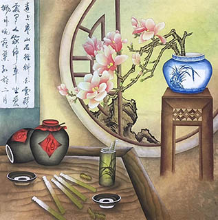 Chinese Qing Gong Painting,68cm x 68cm,2387093-x