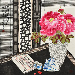 Chinese Qing Gong Painting,68cm x 68cm,2520002-x