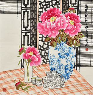 Chinese Qing Gong Painting,68cm x 68cm,2520005-x