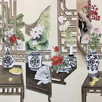 Chinese Qing Gong Painting,33cm x 130cm,2533044-x