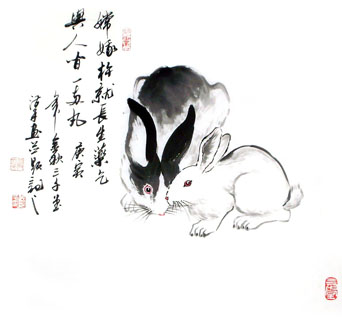 Chinese Rabbit Painting,50cm x 50cm,4326013-x