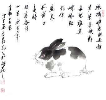 Chinese Rabbit Painting,50cm x 50cm,4326016-x