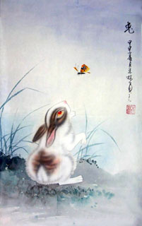 Chinese Rabbit Painting,43cm x 65cm,4351016-x