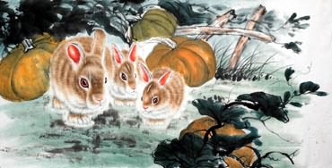 Chinese Rabbit Painting,69cm x 138cm,4680008-x