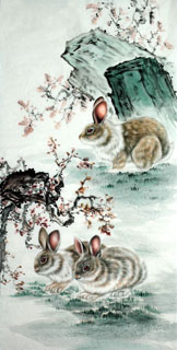 Chinese Rabbit Painting,69cm x 138cm,4680009-x