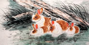 Chinese Rabbit Painting,69cm x 138cm,4680010-x