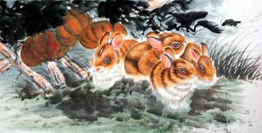 Chinese Rabbit Painting,69cm x 138cm,4680011-x