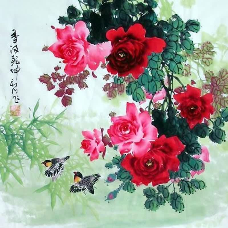 Chinese Rose Painting Rose 2418001, 69cm x 69cm(27ã€ƒ x 27ã€ƒ)