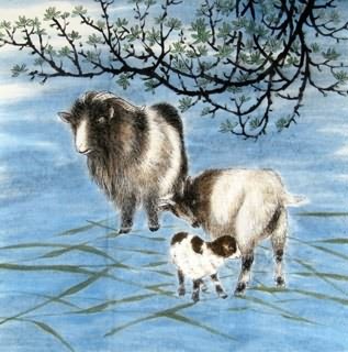 Chinese Sheep Painting,50cm x 50cm,4449010-x