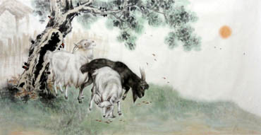 Chinese Sheep Painting,69cm x 138cm,4450004-x