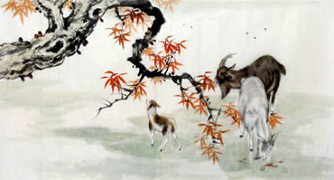 Chinese Sheep Painting,69cm x 138cm,4450005-x