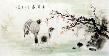 Chinese Sheep Painting,69cm x 138cm,4450006-x