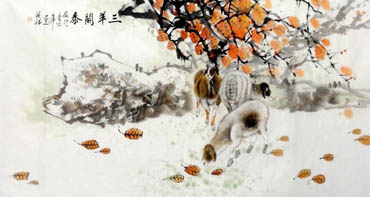 Chinese Sheep Painting,69cm x 138cm,4450007-x