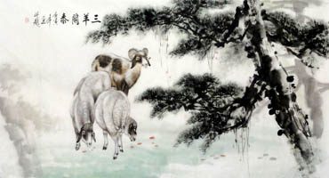 Chinese Sheep Painting,69cm x 138cm,4450008-x