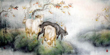 Chinese Sheep Painting,66cm x 130cm,4450011-x