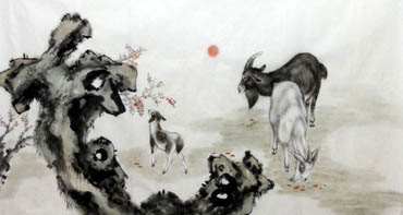Chinese Sheep Painting,69cm x 138cm,4450012-x