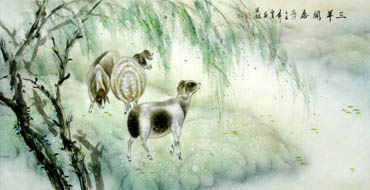 Chinese Sheep Painting,66cm x 130cm,4450015-x
