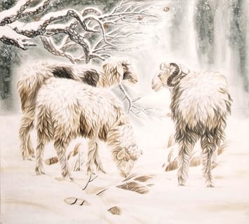 Chinese Sheep Painting,85cm x 93cm,4620002-x