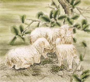 Chinese Sheep Painting,85cm x 93cm,4620003-x