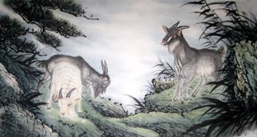 Chinese Sheep Painting,55cm x 100cm,4620008-x