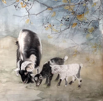 Chinese Sheep Painting,68cm x 68cm,lbz41082022-x