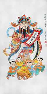 Chinese The Five Gods of Fortune Painting,68cm x 136cm,2747003-x