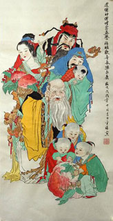Chinese The Five Gods of Fortune Painting,68cm x 136cm,2747004-x