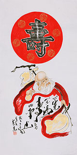 Chinese The Five Gods of Fortune Painting,68cm x 136cm,3380001-x