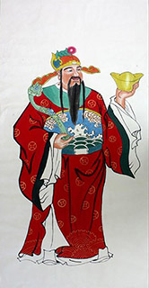 Chinese The Five Gods of Fortune Painting,68cm x 136cm,3449011-x