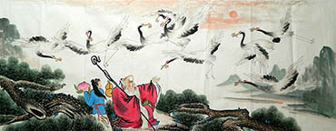 Chinese The Five Gods of Fortune Painting,70cm x 180cm,3449012-x