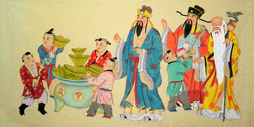The Five Gods of Fortune,68cm x 136cm(27〃 x 54〃),3449013-z