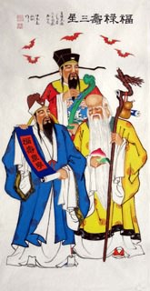 Chinese The Five Gods of Fortune Painting,66cm x 136cm,3519039-x