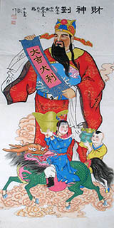 Chinese The Five Gods of Fortune Painting,69cm x 138cm,3519081-x