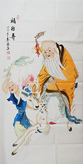 Chinese The Five Gods of Fortune Painting,68cm x 136cm,3527004-x