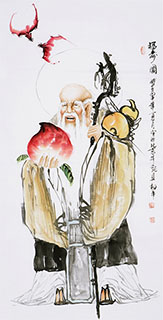 Chinese The Five Gods of Fortune Painting,68cm x 136cm,3545002-x