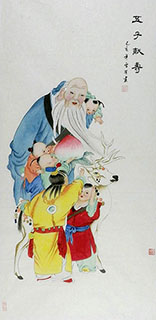 Chinese The Five Gods of Fortune Painting,68cm x 136cm,3547007-x