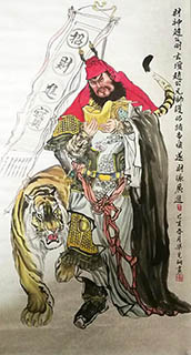 Chinese The Five Gods of Fortune Painting,68cm x 136cm,3746001-x