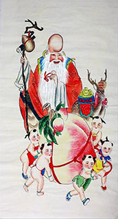 Chinese The Five Gods of Fortune Painting,66cm x 130cm,cyq31129005-x