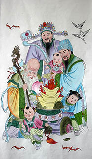 Chinese The Five Gods of Fortune Painting,69cm x 138cm,ds31165006-x