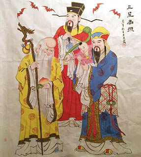 Chinese The Five Gods of Fortune Painting,96cm x 180cm,ds31165017-x
