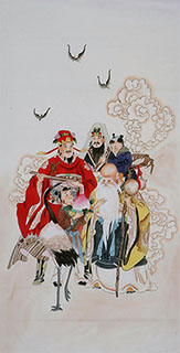 Chinese The Five Gods of Fortune Painting,68cm x 136cm,jh31176002-x