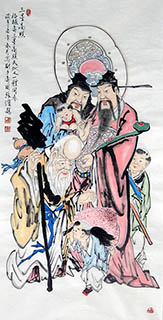 Chinese The Five Gods of Fortune Painting,68cm x 136cm,zb31132002-x