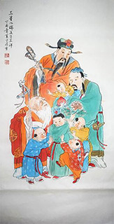 Chinese the Three Gods of Fu Lu Shou Painting,68cm x 136cm,2747005-x