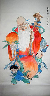 Chinese the Three Gods of Fu Lu Shou Painting,68cm x 136cm,2747007-x