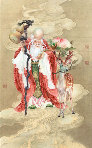 the Three Gods of Fu Lu Shou,68cm x 136cm(27〃 x 54〃),3011004-z