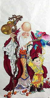 Chinese the Three Gods of Fu Lu Shou Painting,68cm x 136cm,3348042-x