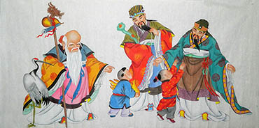 Chinese the Three Gods of Fu Lu Shou Painting,69cm x 138cm,3449016-x
