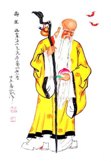 Chinese the Three Gods of Fu Lu Shou Painting,69cm x 46cm,3519022-x