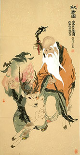 Chinese the Three Gods of Fu Lu Shou Painting,68cm x 136cm,3545004-x
