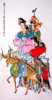 Chinese the Three Gods of Fu Lu Shou Painting,69cm x 138cm,3729001-x